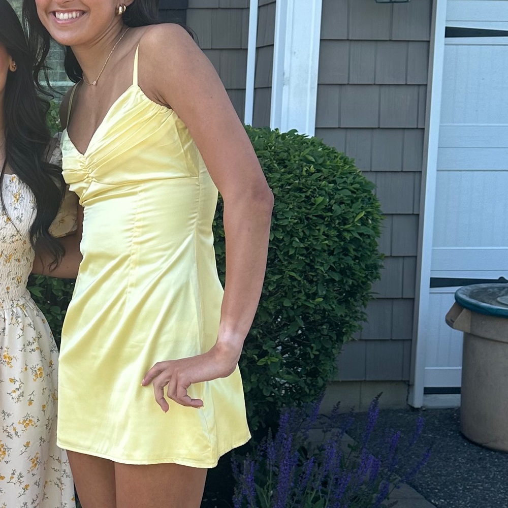 Beginning Boutique satin yellow mini dress